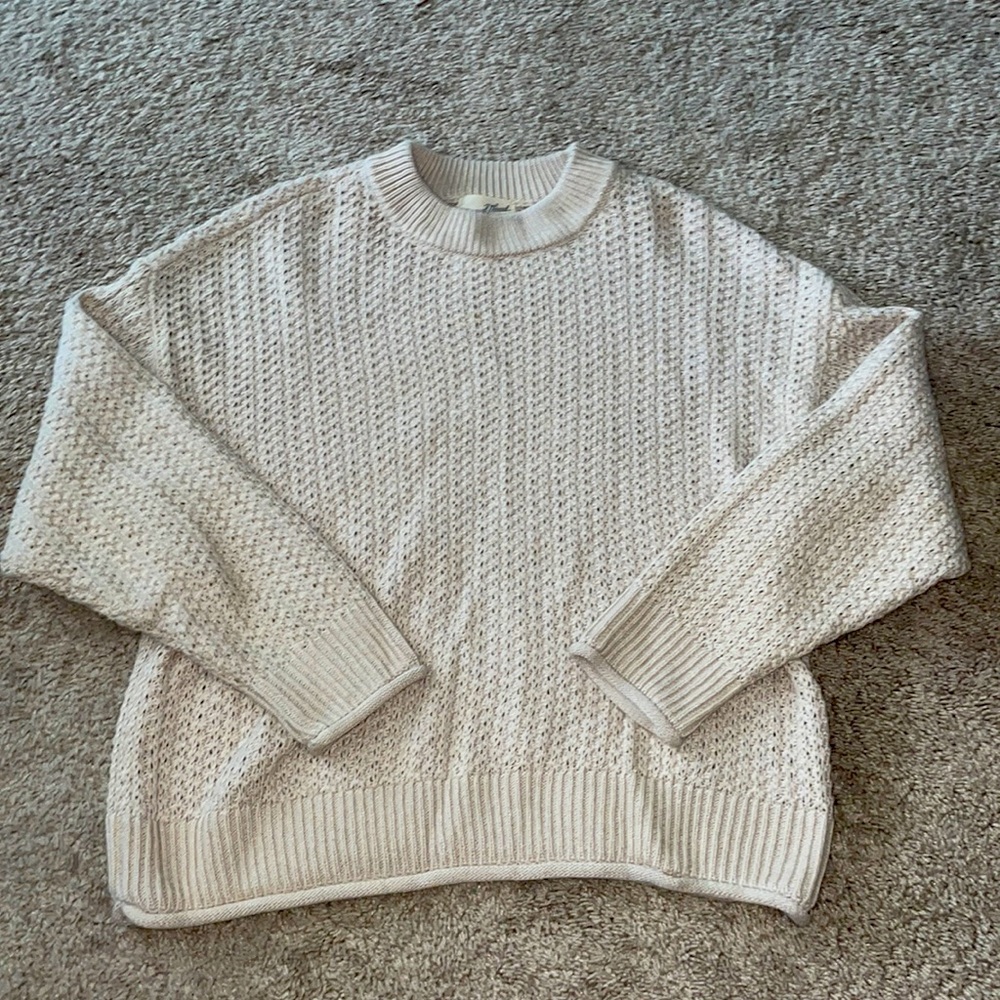 Beige Heavy-knit Mock Neck Sweater